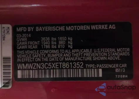 2014 Mini Convertible Cooper z USA, uszkodzony, nr VIN WMWZN3C5XET861352